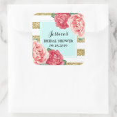 ターコイズ金ゴールドピンクフローラブライダルシャワーメッセージカード スクエアシール (バッグ)
