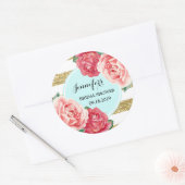 ターコイズ金ゴールドピンクフローラブライダルシャワーメッセージカード ラウンドシール (封筒)