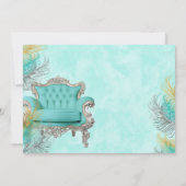 ターコイズ金ゴールドフェザーベビーシャワー 招待状 (裏面)