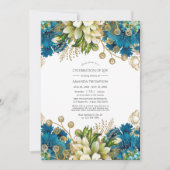 ターコイズ金ゴールドフローラお祝い 招待状 (正面)
