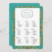 ターコイズ金ゴールドフローリズブライダルシャワーゲーム 招待状 (正面/裏面)