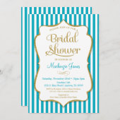 ターコイズ金ゴールドブライダルシャワー招待アクア 招待状 (正面/裏面)