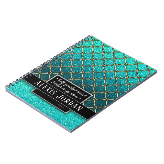 ターコイズ金ゴールドブラックグラデーショングリッターマーメイド海 ノートブック (左側)