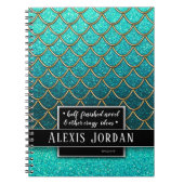 ターコイズ金ゴールドブラックグラデーショングリッターマーメイド海 ノートブック (正面)