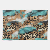 ターコイズ金ゴールドブラックヒョウ キッチンタオル (横)