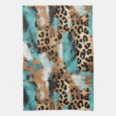 ターコイズ金ゴールドブラックヒョウ キッチンタオル (縦)