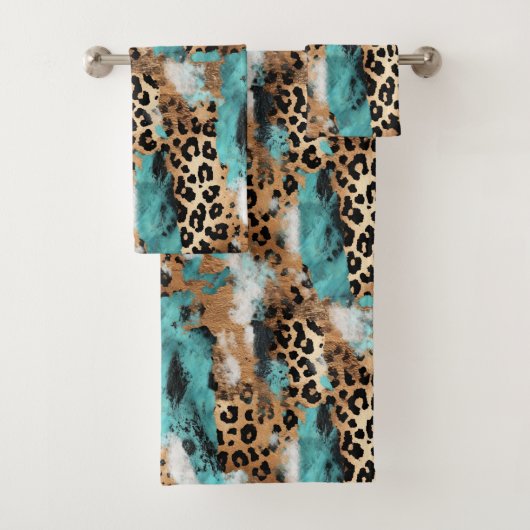 ターコイズ金ゴールドブラックヒョウ バスタオルセット (インサイチュ)