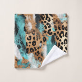 ターコイズ金ゴールドブラックヒョウ バスタオルセット (ウォッシュタオル)