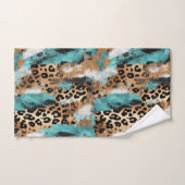 ターコイズ金ゴールドブラックヒョウ バスタオルセット (ハンドタオル)