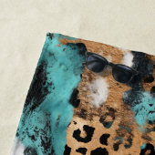 ターコイズ金ゴールドブラックヒョウ ビーチタオル (インサイチュ)