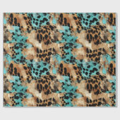 ターコイズ金ゴールドブラックヒョウ ラッピングペーパー (フラット)