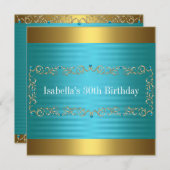 ターコイズ金ゴールドブロンズジュエル誕生日イベント2 招待状 (正面/裏面)