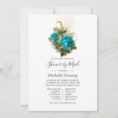 ターコイズ金ゴールドベビー又はブライダルシャワー別郵便 招待状 (正面)