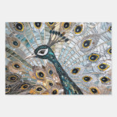 ターコイズ金ゴールドホワイトピーコック ラッピングペーパーシート (正面2)