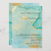 ターコイズ金ゴールドヴィンテージウェディング招待状 招待状 (正面/裏面)