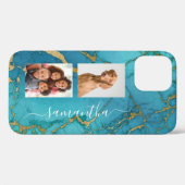 ターコイズ金ゴールド大理石モノグラムフォト Case-Mate iPhoneケース (裏面 (横))