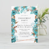 ターコイズ金ゴールド幾何学フローラ婚約パーティ 招待状 (スタンド正面)