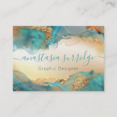 ターコイズ金ゴールド抽象芸術水色 名刺 (正面)