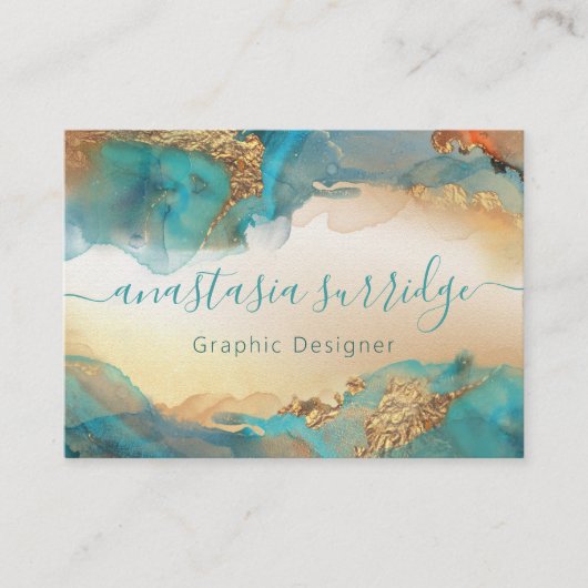 ターコイズ金ゴールド抽象芸術水色 名刺 (正面)