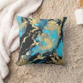 ターコイズ金ゴールド抽象芸術芸術 クッション (ブランケット)