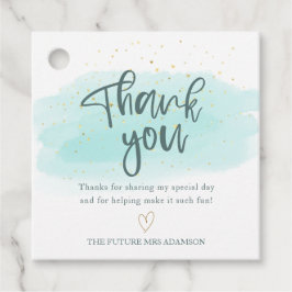 ターコイズ金ゴールド水の色ブライダルシャワーありがとう フェイバータグ