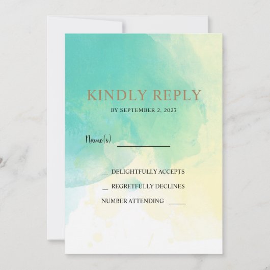 ターコイズ金ゴールド水色RSVP写真結婚のカード 招待状 (正面)