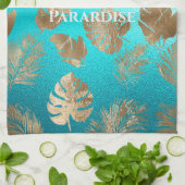 ターコイズ金ゴールド熱帯離れ キッチンタオル (折り畳み)