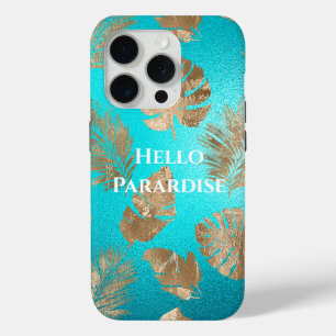 ターコイズ金ゴールド熱帯離れ iPhone 15 PROケース