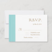 ターコイズ金ゴールド白の微妙なストライプ結婚式RSVP 招待状 (正面)