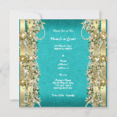 ターコイズ金ゴールド結婚の誕生日婚約 招待状 (裏面)