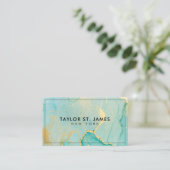 ターコイズ金ゴールド絵画(ばちゃばちゃ)跳ねる水色 名刺 (スタンド正面)