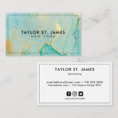 ターコイズ金ゴールド絵画(ばちゃばちゃ)跳ねる水色 名刺 (正面/裏面)