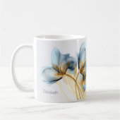 ターコイズ金ゴールド透明もやの花 | お名前 コーヒーマグカップ (左)