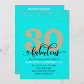 ターコイズ金ゴールド30と素晴らしい誕生日パーティー 招待状 (正面/裏面)