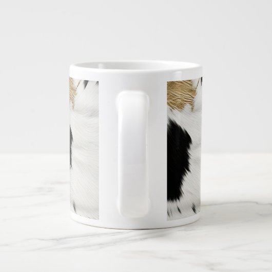 ターコイズ金ゴールド、白黒牛革 ジャンボコーヒーマグカップ (裏面)