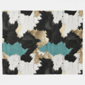 ターコイズ金ゴールド、白黒牛革 フリースブランケット (正面(横))