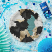 ターコイズ金ゴールド、白黒牛革 ペーパープレート (パーティー)