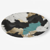 ターコイズ金ゴールド、白黒牛革 ペーパープレート (アングル)