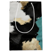 ターコイズ金ゴールド、白黒牛革 ミディアムペーパーバッグ (正面)