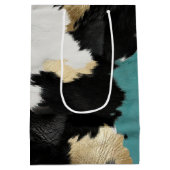 ターコイズ金ゴールド、白黒牛革 ミディアムペーパーバッグ (裏面)