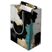 ターコイズ金ゴールド、白黒牛革 ミディアムペーパーバッグ (裏面アングル)