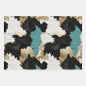 ターコイズ金ゴールド、白黒牛革 ラッピングペーパーシート (正面)