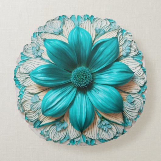ターコイズ開花ラウンドフローラチャーム ラウンドクッション (正面)