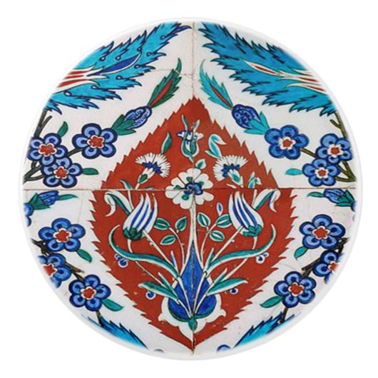 ターコイズ陶器の花 セラミックノブ (正面)