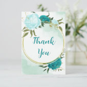 ターコイズ離れ花結婚緑 サンキューカード (スタンド正面)