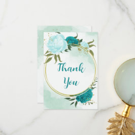 ターコイズ離れ花結婚緑 サンキューカード