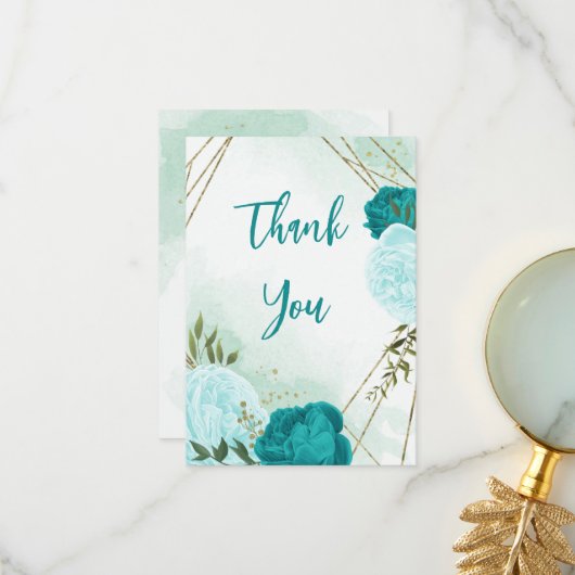 ターコイズ離れ花結婚緑 サンキューカード (正面/裏面インサイチュ)