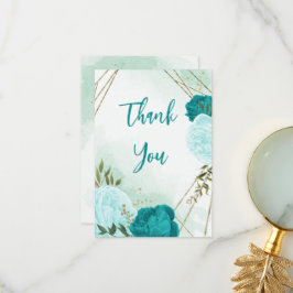 ターコイズ離れ花結婚緑 サンキューカード