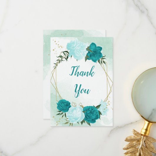 ターコイズ離れ花結婚緑 サンキューカード (正面/裏面インサイチュ)