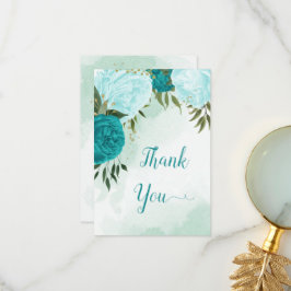 ターコイズ離れ花結婚緑 サンキューカード